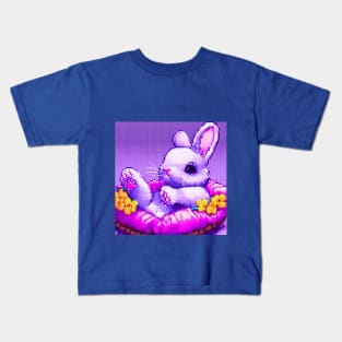 Pixel Bunny Flowers and Basket Kids T-Shirt